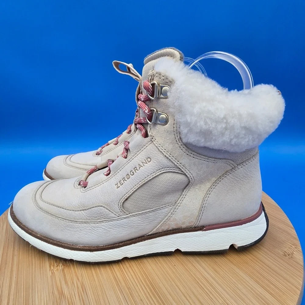 ZERØGRAND Cole‎ Haan Womens Beige Shearling Leather Hiker Boots Size 7B